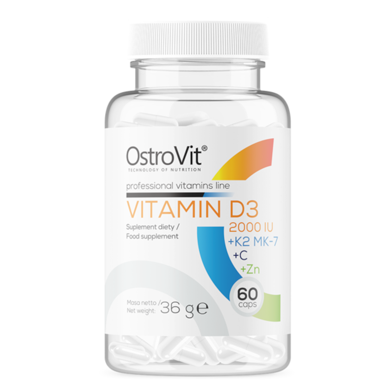 OstroVit Witaminy i Minerały Kompleks Ostrovit Vitamin D3 2000IU+ K2 MK-7+C+Zn 60kaps