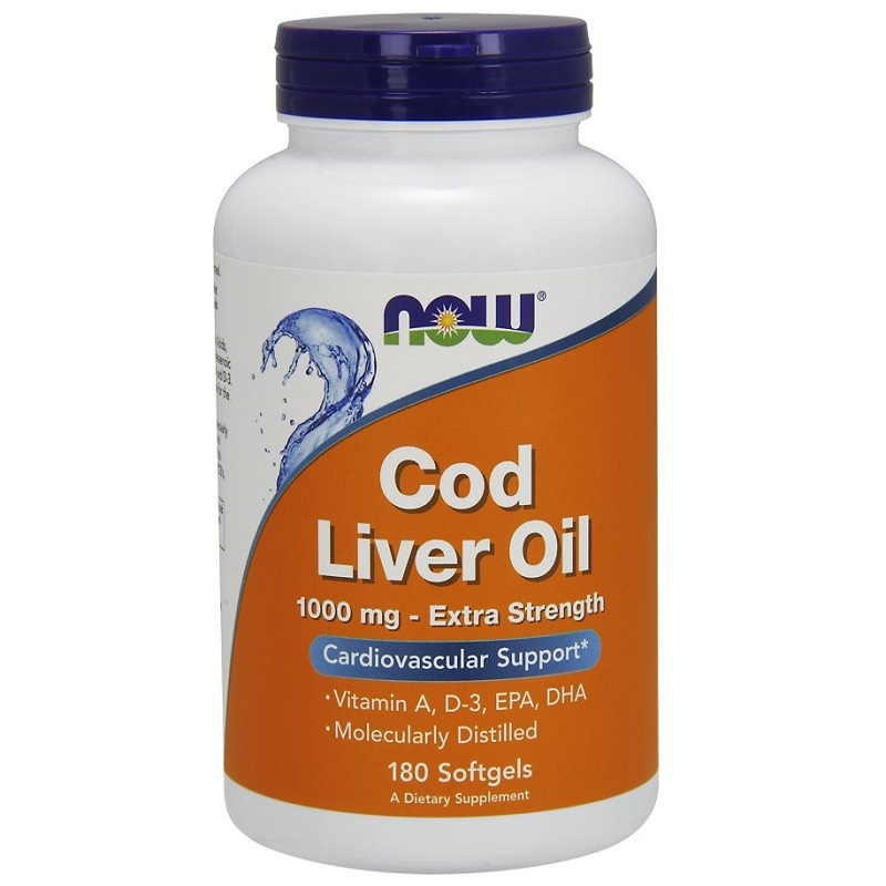 NOW Foods Kwasy Tłuszczowe Omega Now Foods Cod Liver Oil 1000mg 180softgels