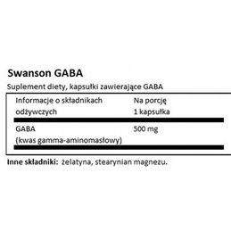 SUPLEMENT PROZDROWOTNY SWANSON GABA 500 MG 100 KAPS
