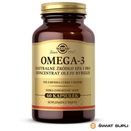 Kwasy Tłuszczowe Omega Solgar Omega-3 Naturalne Źródło EPA i DHA 60kaps