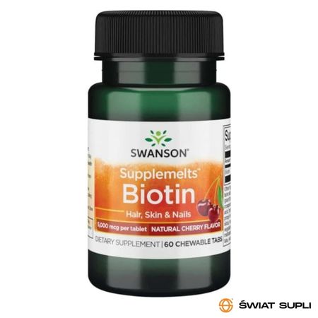 Biotyna firmy Swanson to suplement diety na skórę włosy i paznokcie. 