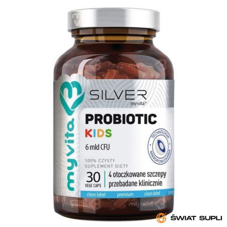 Wsparcie Jelit Probiotyki dla Dzieci MyVita Silver Pure 100% Probiotyk Kids 6mld 30vkaps
