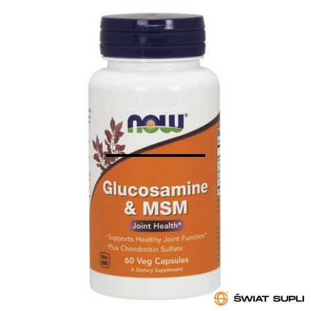 Regeneracja Stawów Glukozamina + Siarka Organiczna Now Foods Glucasamine & MSM 60vkaps