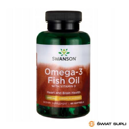 Kwasy Tłuszczowe Omega + D Swanson Omega-3 Fish Oil & D3 60softgels
